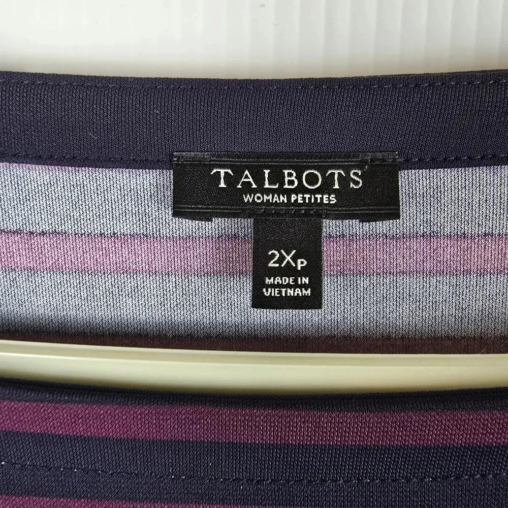 NWOT Talbots Navy And Burgundy Striped Stretchy 3/4 Sleeve Tunic Casual Size 2XP - Picture 5 of 8